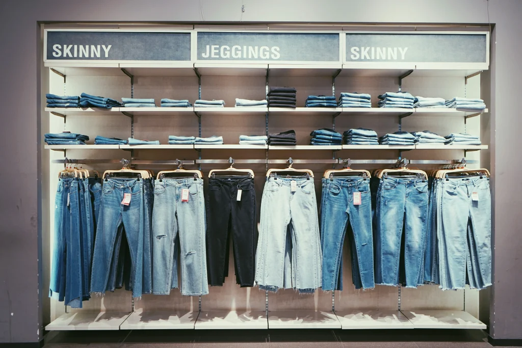 Denim Pants on a line in a store